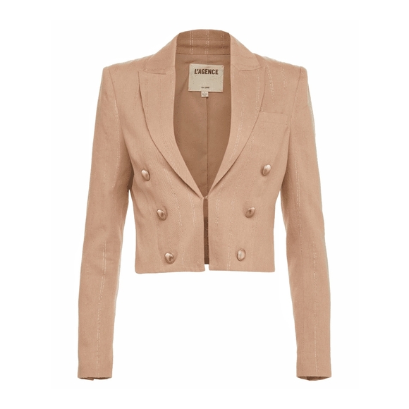 L'AGENCE Metallic Stripe Thread Crop Barbiecore Blazer - Picture 2 of 12